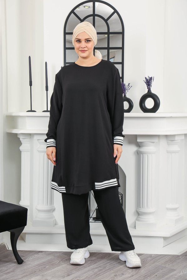 Kadın Büyük Beden Yan Ribanalı İkili Takım Siyah Kadın Büyük Beden Yan Ribanalı İkili Takım Siyah