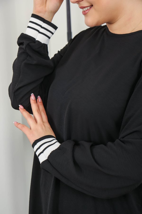 Kadın Büyük Beden Yan Ribanalı İkili Takım Siyah Kadın Büyük Beden Yan Ribanalı İkili Takım Siyah