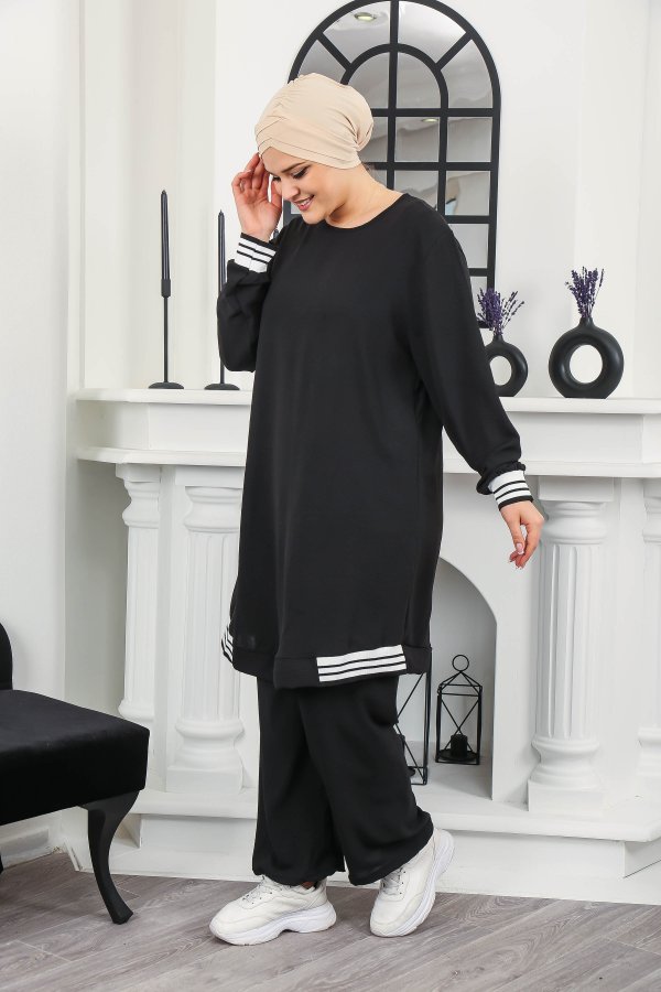 Kadın Büyük Beden Yan Ribanalı İkili Takım Siyah Kadın Büyük Beden Yan Ribanalı İkili Takım Siyah