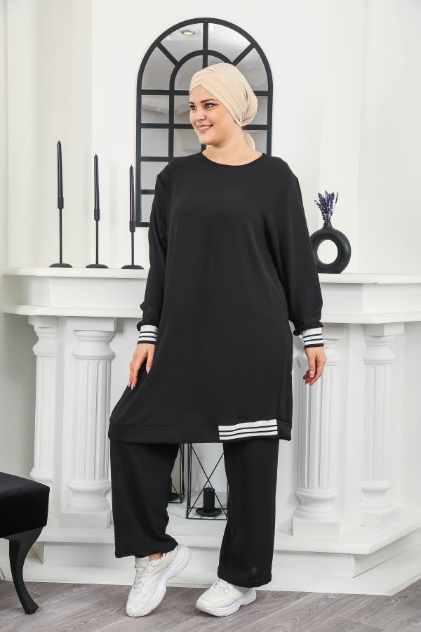 Kadın Büyük Beden Yan Ribanalı İkili Takım Siyah Kadın Büyük Beden Yan Ribanalı İkili Takım Siyah