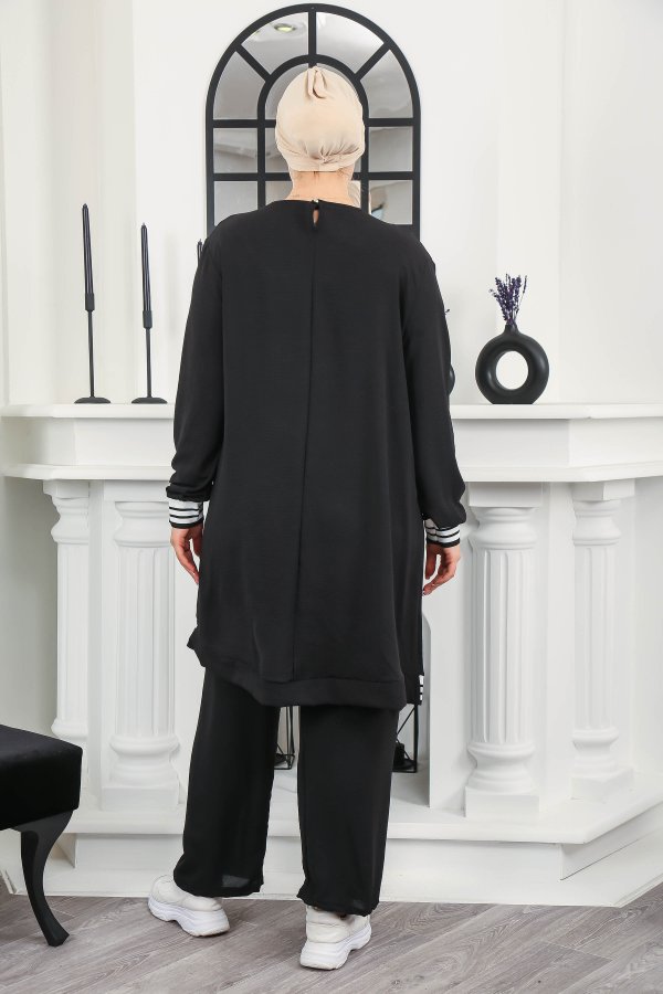 Kadın Büyük Beden Yan Ribanalı İkili Takım Siyah Kadın Büyük Beden Yan Ribanalı İkili Takım Siyah