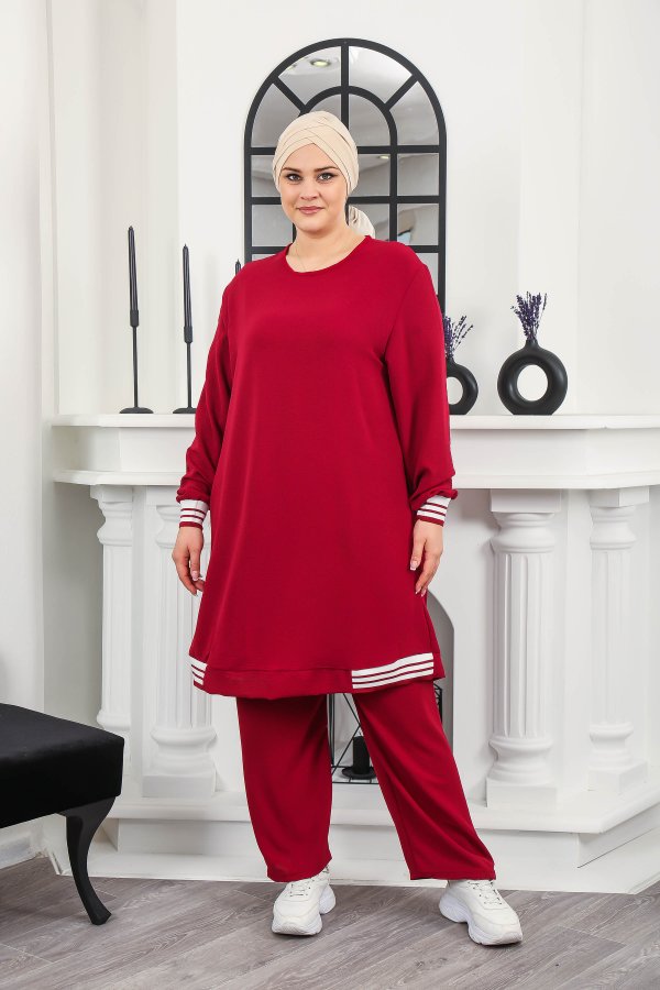 Kadın Büyük Beden Yan Ribanalı İkili Takım Bordo Kadın Büyük Beden Yan Ribanalı İkili Takım Bordo