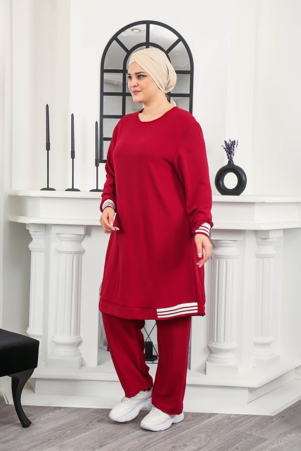 Kadın Büyük Beden Yan Ribanalı İkili Takım Bordo Kadın Büyük Beden Yan Ribanalı İkili Takım Bordo