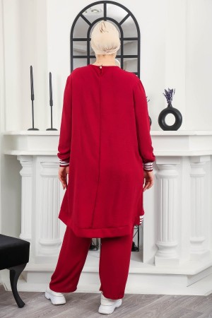 Kadın Büyük Beden Yan Ribanalı İkili Takım  Bordo