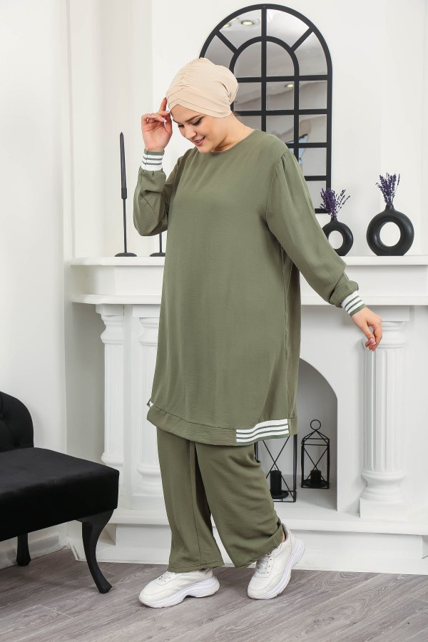 Kadın Büyük Beden Yan Ribanalı İkili Takım Haki Kadın Büyük Beden Yan Ribanalı İkili Takım Haki