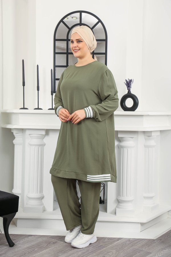 Kadın Büyük Beden Yan Ribanalı İkili Takım Haki Kadın Büyük Beden Yan Ribanalı İkili Takım Haki