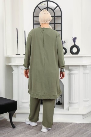 Kadın Büyük Beden Yan Ribanalı İkili Takım  Haki