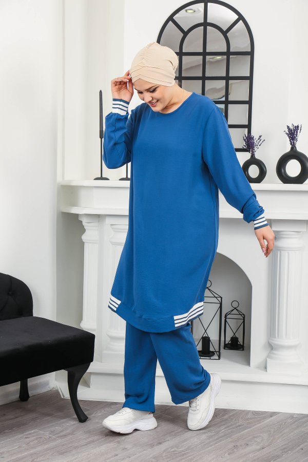 Kadın Büyük Beden Yan Ribanalı İkili Takım  Petrol