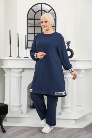 Kadın Büyük Beden Yan Ribanalı İkili Takım  Lacivert