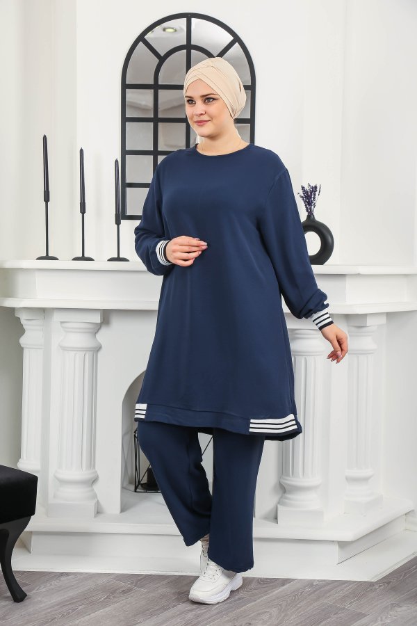 Kadın Büyük Beden Yan Ribanalı İkili Takım Lacivert Kadın Büyük Beden Yan Ribanalı İkili Takım Lacivert