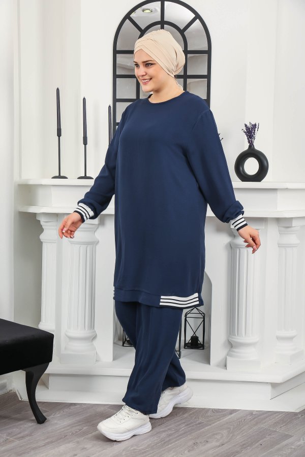 Kadın Büyük Beden Yan Ribanalı İkili Takım Lacivert Kadın Büyük Beden Yan Ribanalı İkili Takım Lacivert