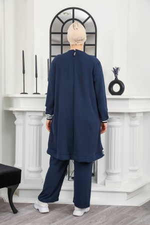 Kadın Büyük Beden Yan Ribanalı İkili Takım  Lacivert