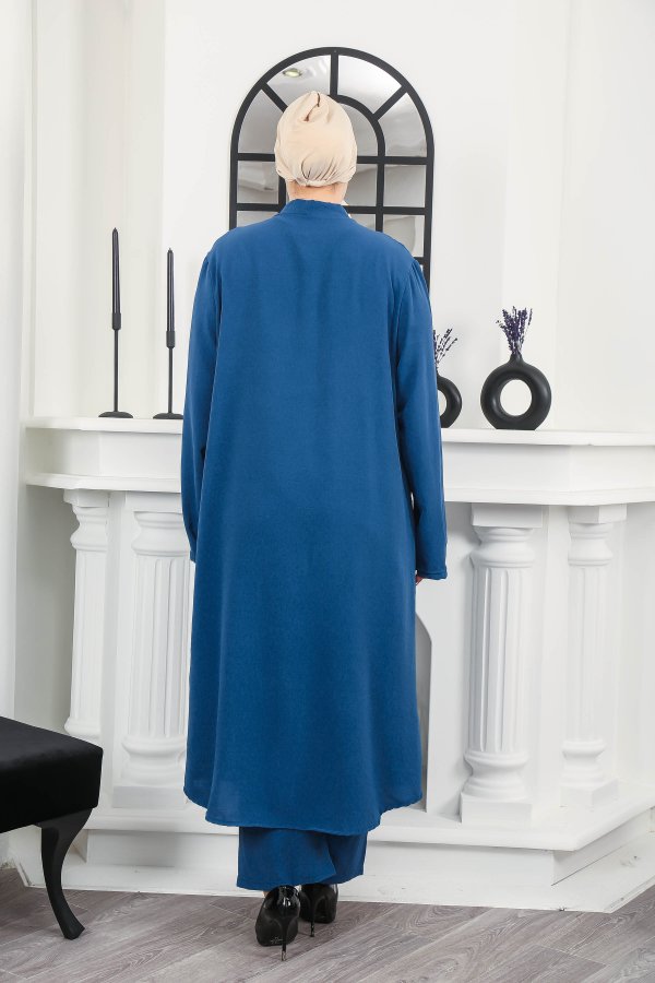 Kadın Büyük Beden Taş Detaylı Cepli Üçlü Takım Petrol Mavisi Kadın Büyük Beden Taş Detaylı Cepli Üçlü Takım Petrol Mavisi