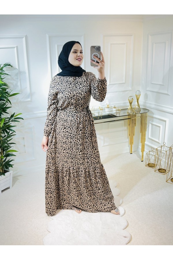 Aleyna Pamuk Viskon Elbise Vizon Leopar Aleyna Pamuk Viskon Elbise Vizon Leopar