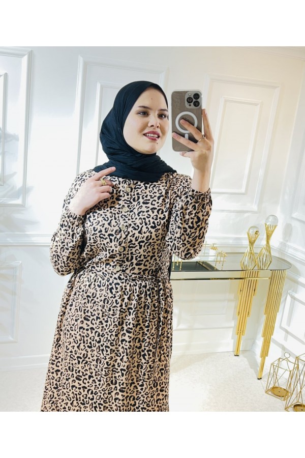 Aleyna Pamuk Viskon Elbise Vizon Leopar Aleyna Pamuk Viskon Elbise Vizon Leopar