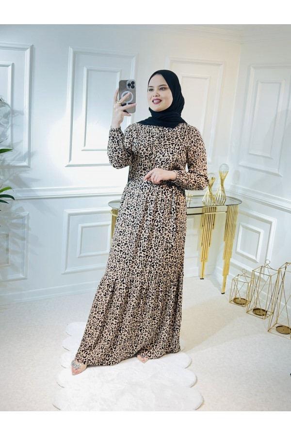 Aleyna Pamuk Viskon Elbise Vizon Leopar Aleyna Pamuk Viskon Elbise Vizon Leopar