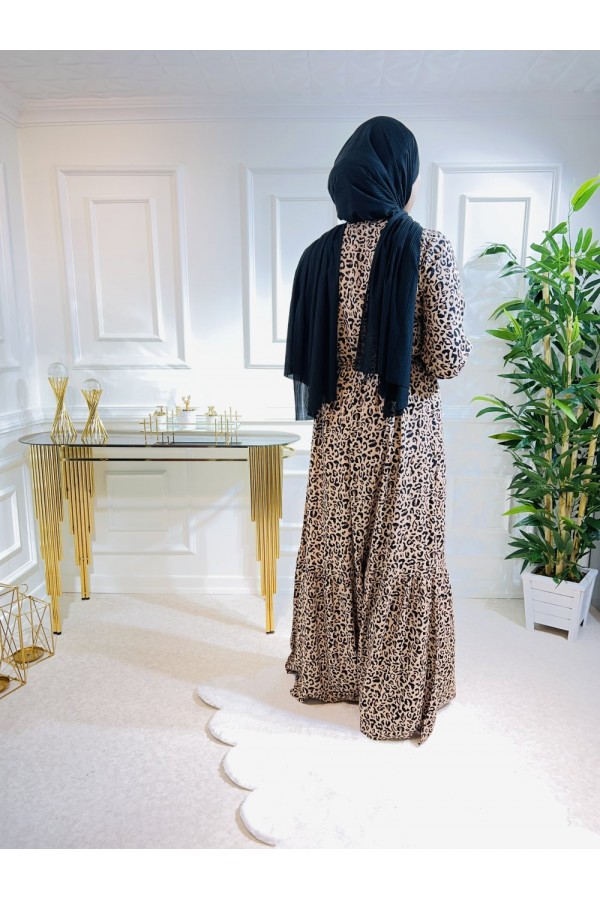 Aleyna Pamuk Viskon Elbise Vizon Leopar Aleyna Pamuk Viskon Elbise Vizon Leopar