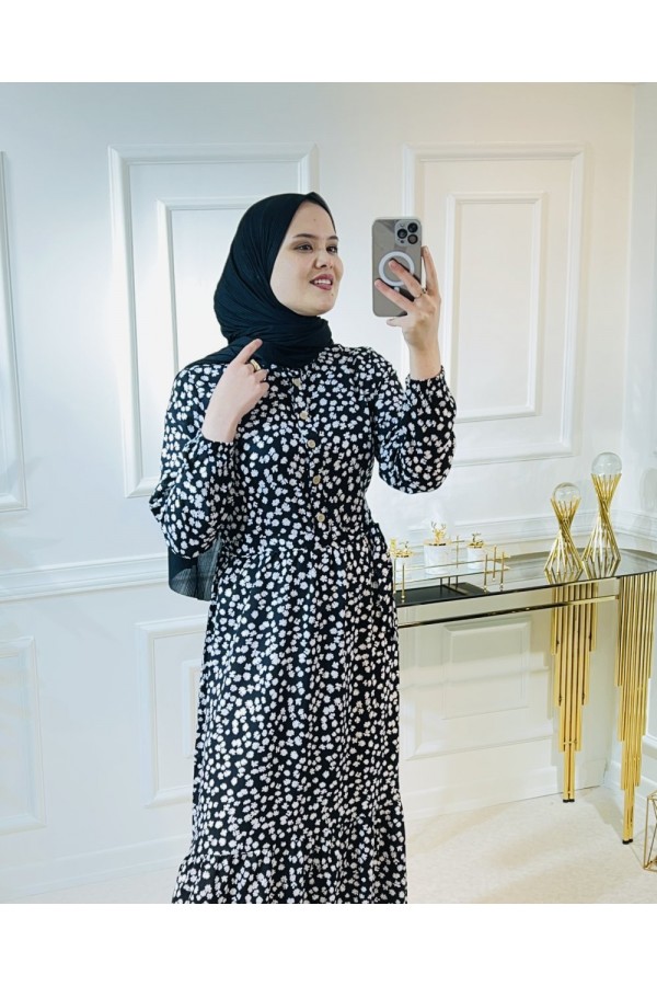 Aleyna Pamuk Viskon Elbise Siyah Küçük Çiçek Aleyna Pamuk Viskon Elbise Siyah Küçük Çiçek