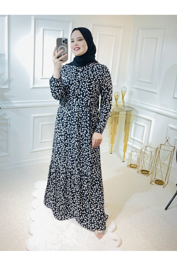 Aleyna Pamuk Viskon Elbise Siyah Küçük Çiçek Aleyna Pamuk Viskon Elbise Siyah Küçük Çiçek