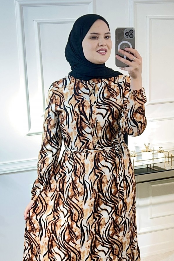Aleyna Pamuk Viskon Elbise Kahve Zebra Aleyna Pamuk Viskon Elbise Kahve Zebra