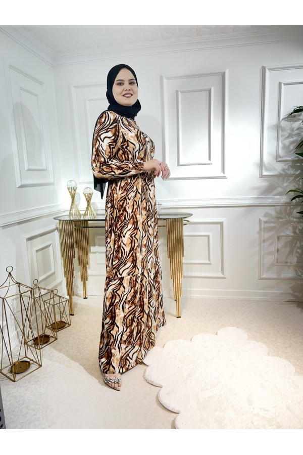 Aleyna Pamuk Viskon Elbise Kahve Zebra Aleyna Pamuk Viskon Elbise Kahve Zebra