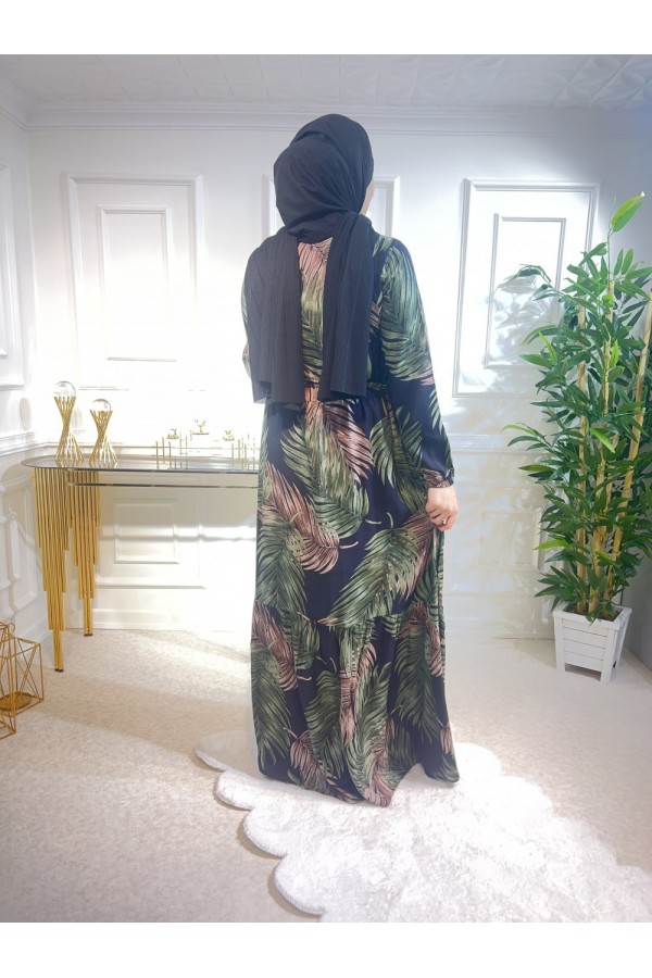 Aleyna Pamuk Viskon Elbise Yeşil Kahve Palmiye Aleyna Pamuk Viskon Elbise Yeşil Kahve Palmiye