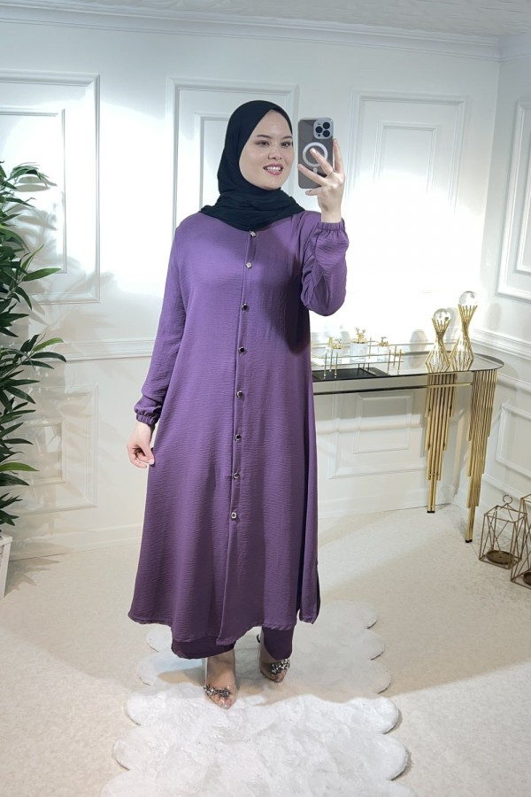 Başak Düğmeli Ayrobin Takım Mor Başak Düğmeli Ayrobin Takım Mor