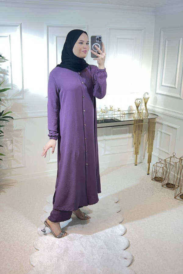 Başak Düğmeli Ayrobin Takım Mor Başak Düğmeli Ayrobin Takım Mor