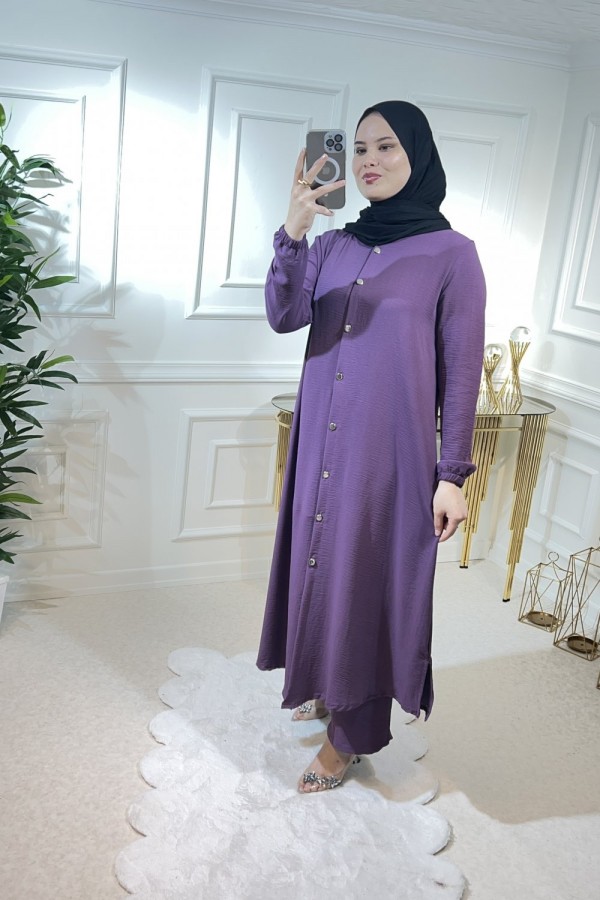 Başak Düğmeli Ayrobin Takım Mor Başak Düğmeli Ayrobin Takım Mor