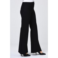 Dalgıç Kumaş Beli Lastikli İspanyol Paça Pantolon  Siyah