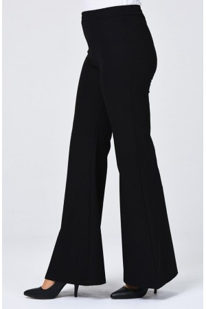 Dalgıç Kumaş Beli Lastikli İspanyol Paça Pantolon Siyah Dalgıç Kumaş Beli Lastikli İspanyol Paça Pantolon Siyah