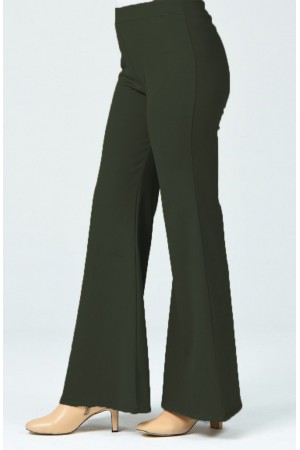 Kadın Toparlayıcı Özellikli Dalgıç Kumaş Beli Lastikli İspanyol Paça Pantolon Haki Kadın Toparlayıcı Özellikli Dalgıç Kumaş Beli Lastikli İspanyol Paça Pantolon Haki