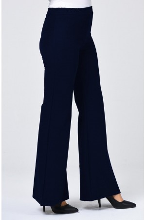 Kadın Toparlayıcı Özellikli Dalgıç Kumaş Beli Lastikli İspanyol Paça Pantolon  Lacivert