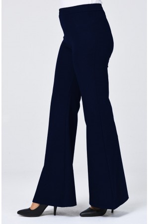 Kadın Toparlayıcı Özellikli Dalgıç Kumaş Beli Lastikli İspanyol Paça Pantolon Lacivert Kadın Toparlayıcı Özellikli Dalgıç Kumaş Beli Lastikli İspanyol Paça Pantolon Lacivert