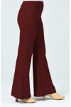 Kadın Toparlayıcı Özellikli Dalgıç Kumaş Beli Lastikli İspanyol Paça Pantolon  Bordo