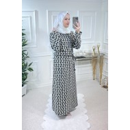 Büyük Beden Baskılı Krep Kumaş Elbise 68 Bedene Kadar Siyah Halka