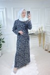Büyük Beden Baskılı Krep Kumaş Elbise 68 Bedene KadarLacivert Beyaz Dal