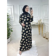 Büyük Beden Baskılı Krep Kumaş Elbise 68 Bedene KadarSiyah Deniz Yıldızı