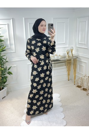 Büyük Beden Baskılı Krep Kumaş Elbise 68 Bedene KadarSiyah Deniz Yıldızı