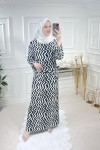 Büyük Beden Baskılı Krep Kumaş Elbise 68 Bedene KadarSiyah Dalgalı Zigzag