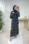 Büyük Beden Baskılı Krep Kumaş Elbise 68 Bedene KadarSiyah Minik Yonca
