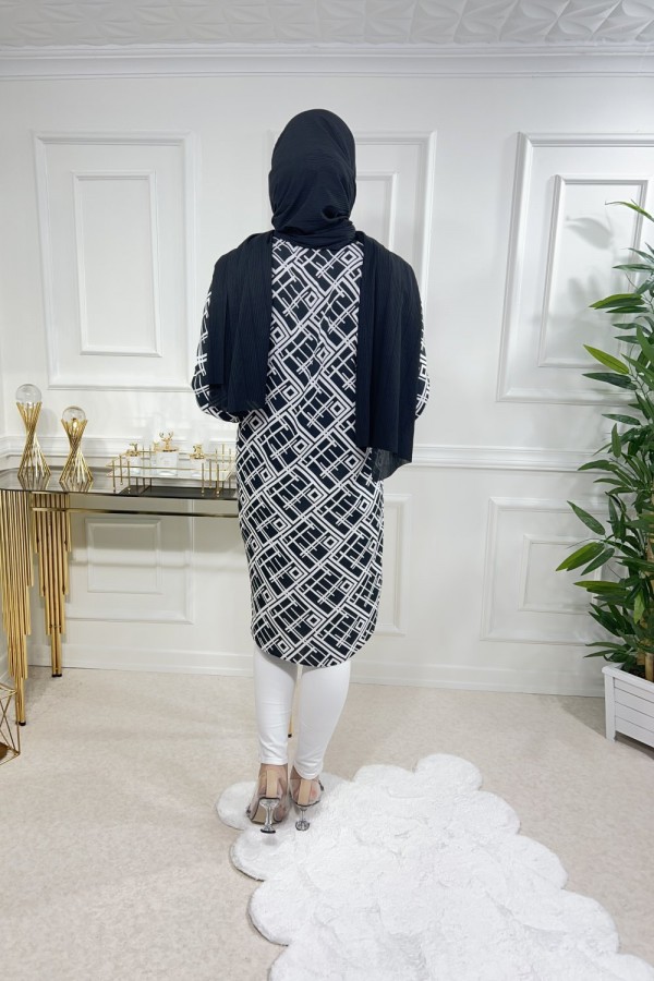 Sinem Viskon Gömlek Siyah Geometrik Baklava Sinem Viskon Gömlek Siyah Geometrik Baklava