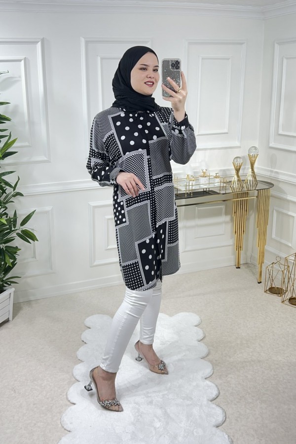 Sinem Viskon Gömlek Siyah Karma Puanlı Sinem Viskon Gömlek Siyah Karma Puanlı