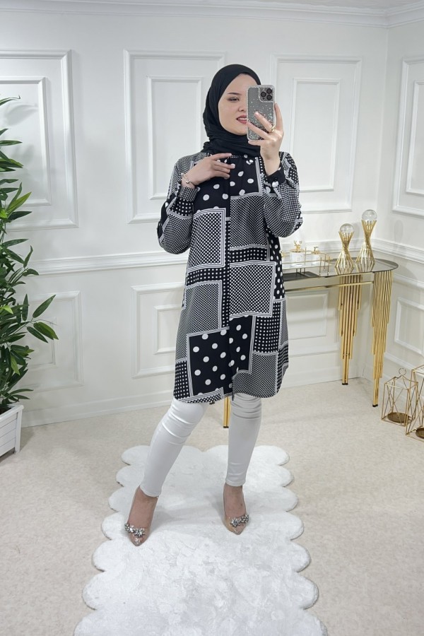 Sinem Viskon Gömlek Siyah Karma Puanlı Sinem Viskon Gömlek Siyah Karma Puanlı