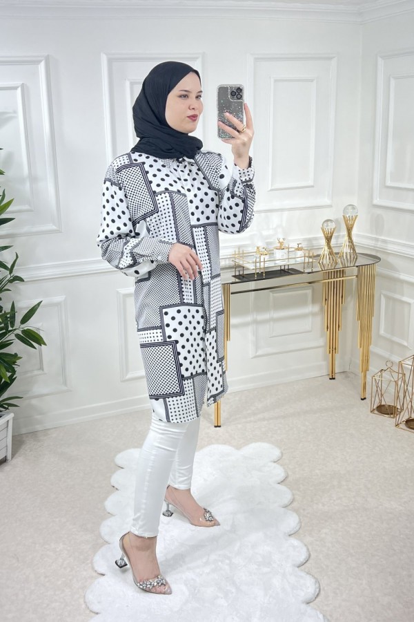 Sinem Viskon Gömlek  Beyaz Karma Puanlı