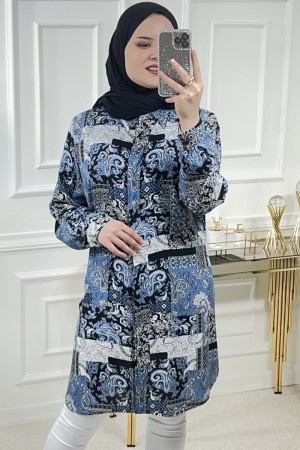 Sinem Viskon Gömlek Mavi Karma Şal Sinem Viskon Gömlek Mavi Karma Şal