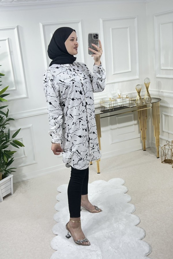 Sinem Viskon Gömlek Beyaz Cam Kırığı Sinem Viskon Gömlek Beyaz Cam Kırığı