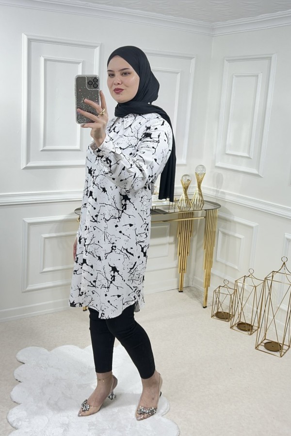 Sinem Viskon Gömlek Beyaz Cam Kırığı Sinem Viskon Gömlek Beyaz Cam Kırığı