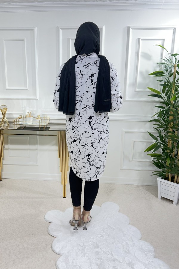 Sinem Viskon Gömlek Beyaz Cam Kırığı Sinem Viskon Gömlek Beyaz Cam Kırığı