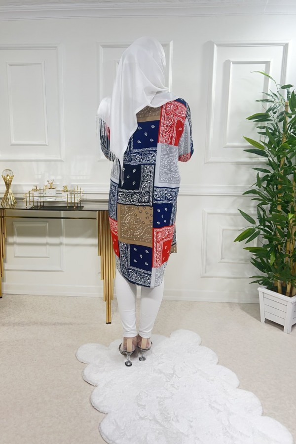 Sinem Viskon Gömlek Lacivert Kırmızı Şal Desen Sinem Viskon Gömlek Lacivert Kırmızı Şal Desen